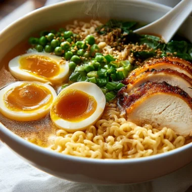 A delicious bowl of slow cooker beef ramen garnished with green onions