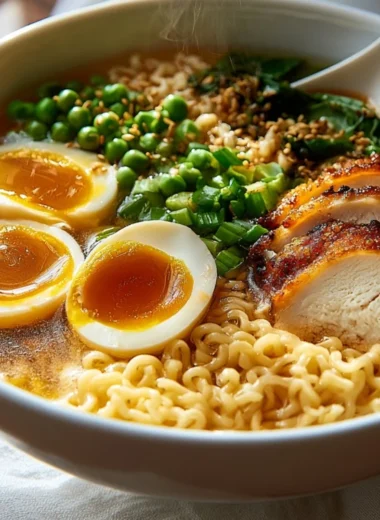 A delicious bowl of slow cooker beef ramen garnished with green onions