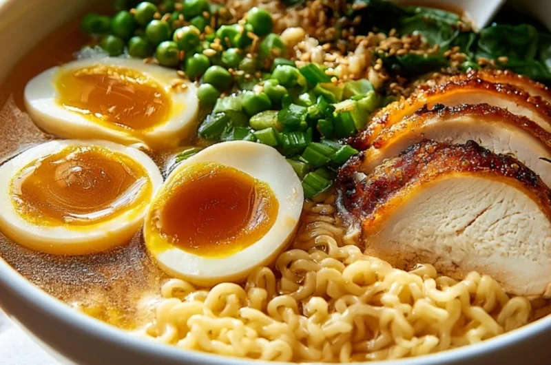 A delicious bowl of slow cooker beef ramen garnished with green onions