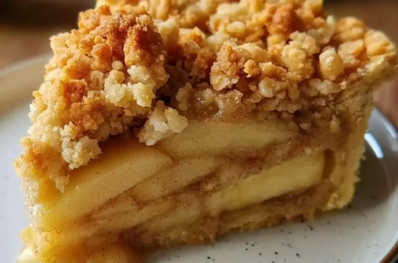 Delicious homemade Dutch apple pie fresh from the oven, served with ice cream