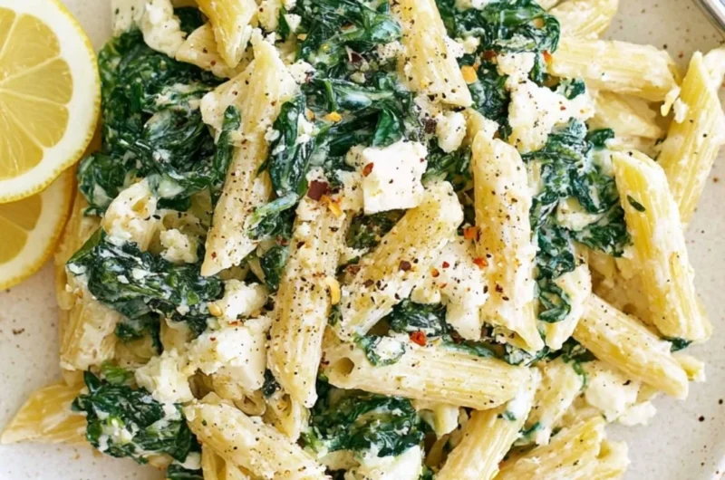 Cozy spinach feta pasta dish ready for a warm, comforting dinner