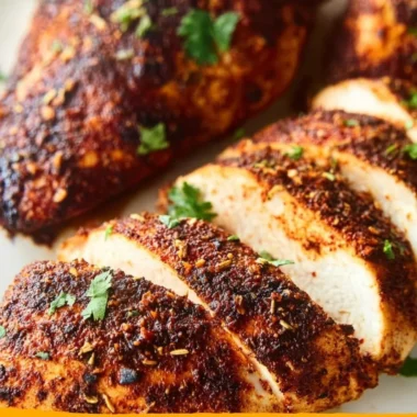 Baked Cajun Chicken Breasts seasoned with spices, ready to serve.