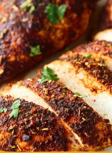 Baked Cajun Chicken Breasts seasoned with spices, ready to serve.