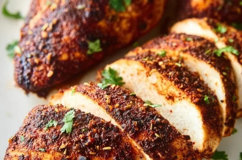 Baked Cajun Chicken Breasts seasoned with spices, ready to serve.