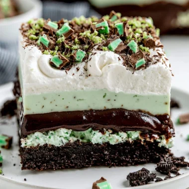 Delicious Chocolate Mint Lasagna layered with chocolate and mint flavors