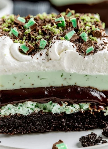 Delicious Chocolate Mint Lasagna layered with chocolate and mint flavors