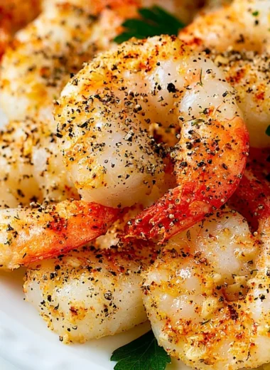 Delicious air fryer shrimp served with garlic and herbs, ready to enjoy.