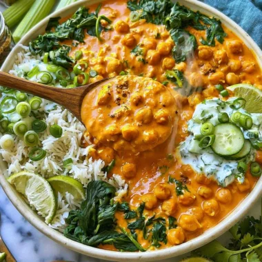 Bowl of cozy chickpea curry garnished with fresh herbs