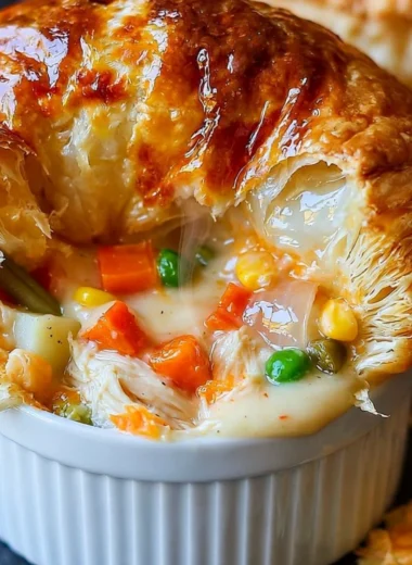 Delicious creamy chicken pot pie with flaky crust and fresh ingredients