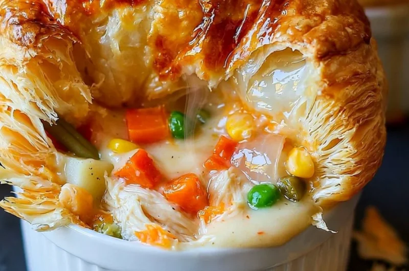 Delicious creamy chicken pot pie with flaky crust and fresh ingredients