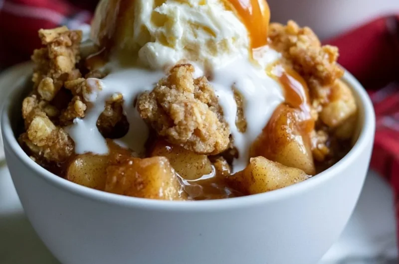Cozy gluten-free apple crisp with baked apples and crispy topping