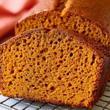 A slice of cozy healthy pumpkin bread on a rustic wooden table