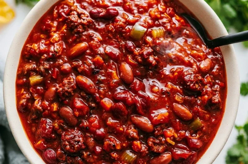 Bowl of cozy slow cooker chili topped with fresh herbs