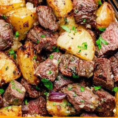 Cozy steak bites served with gnocchi in a warm, inviting setting