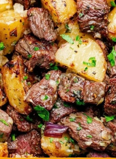 Cozy steak bites served with gnocchi in a warm, inviting setting