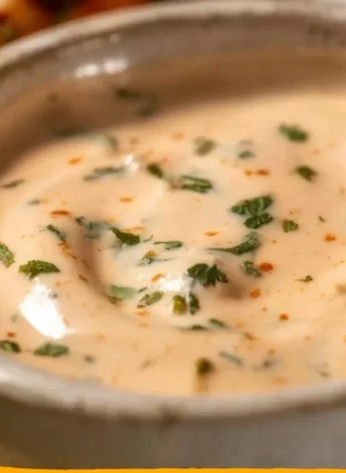 Creamy and spicy fish taco sauce served in a bowl with fresh ingredients.
