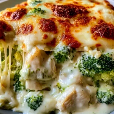 Creamy Keto Chicken Alfredo Broccoli Bake with chicken and broccoli