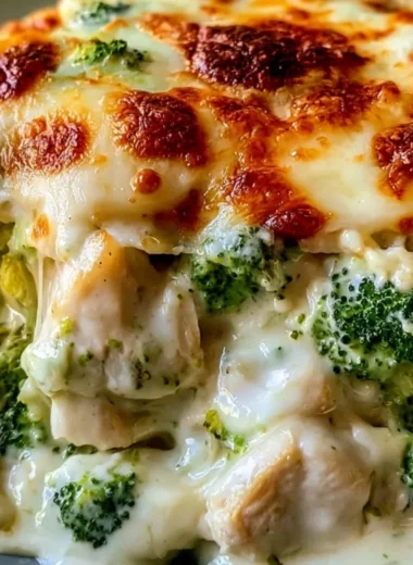 Creamy Keto Chicken Alfredo Broccoli Bake with chicken and broccoli