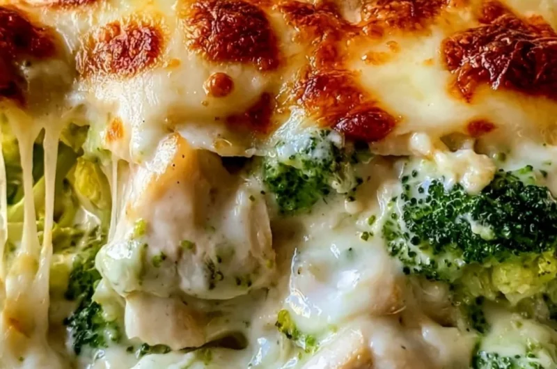 Creamy Keto Chicken Alfredo Broccoli Bake with chicken and broccoli