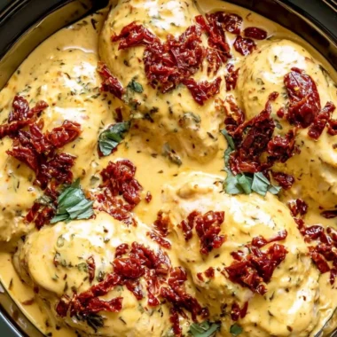 Crockpot Marry Me Chicken recipe served on a plate with herbs and spices.