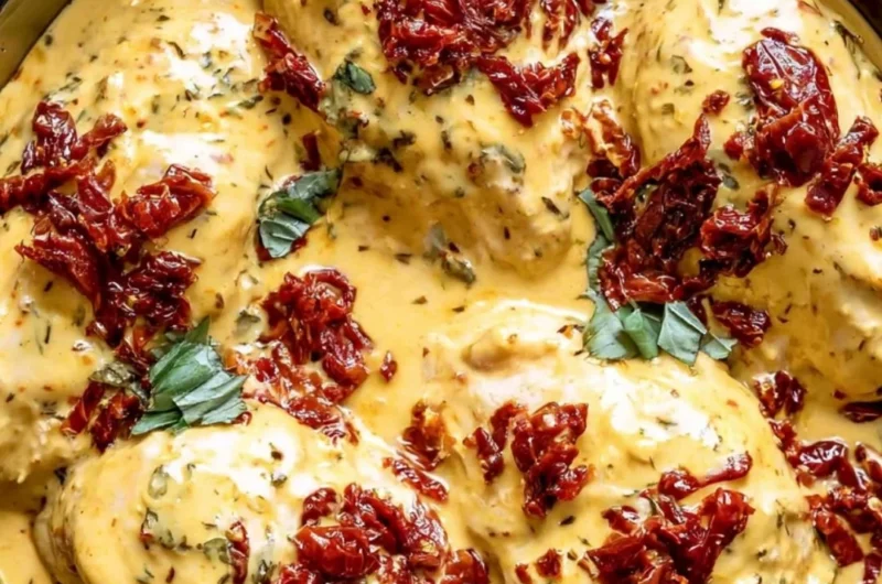Crockpot Marry Me Chicken recipe served on a plate with herbs and spices.