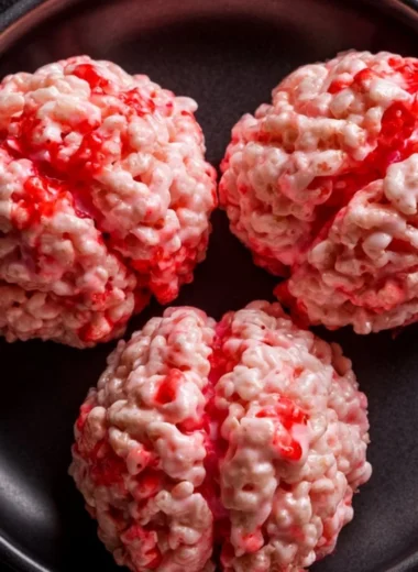 Halloween Brain Rice Krispies Treats decorated for festive celebrations