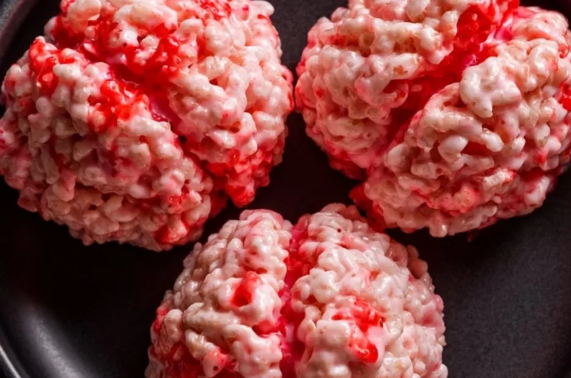 Halloween Brain Rice Krispies Treats decorated for festive celebrations