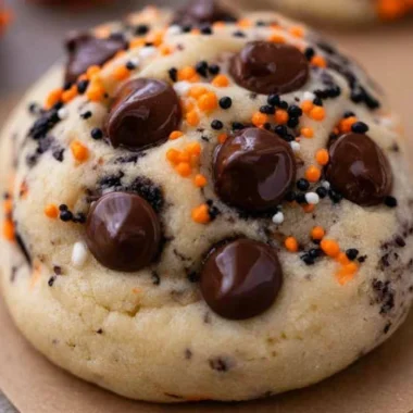Halloween Oreo Stuffed Chocolate Chip Cookies on a festive plate
