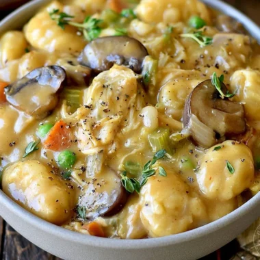 One Pot Gnocchi Chicken Pot Pie served in a baking dish