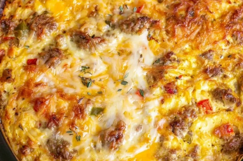 Delicious Overnight Crockpot Breakfast Casserole served in a dish