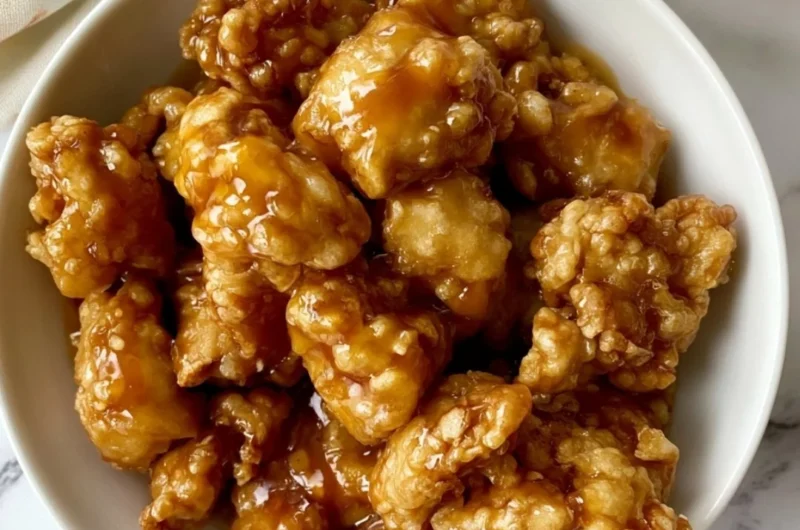 Delicious bowl of Panda Express Orange Chicken with rice and vegetables