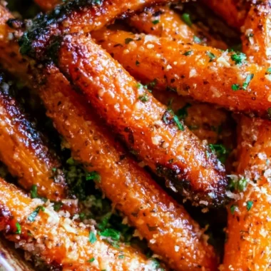 Parmesan garlic roasted carrots served on a plate