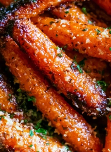 Parmesan garlic roasted carrots served on a plate