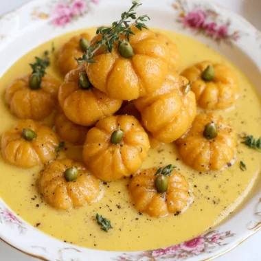 Plate of homemade pumpkin gnocchi served with sage butter