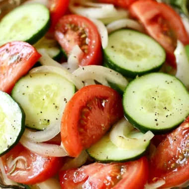 Fresh Tomato Cucumber Onion Salad served in a bowl