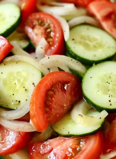 Fresh Tomato Cucumber Onion Salad served in a bowl