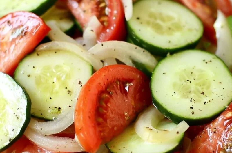 Fresh Tomato Cucumber Onion Salad served in a bowl