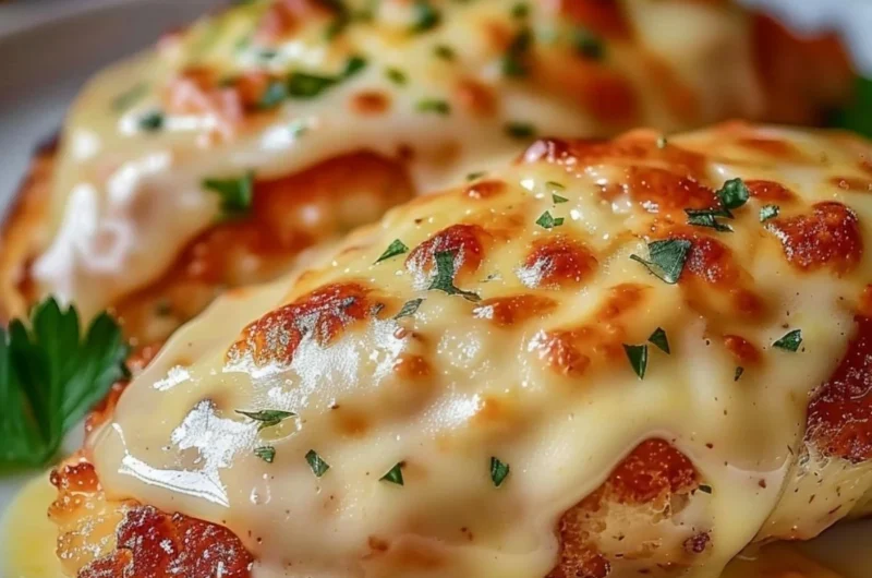 Delicious ultimate chicken parmesan topped with marinara sauce and melted cheese
