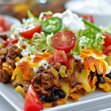 Delicious Walking Taco Casserole served with toppings in a vibrant dish.