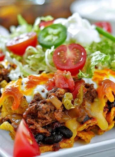 Delicious Walking Taco Casserole served with toppings in a vibrant dish.