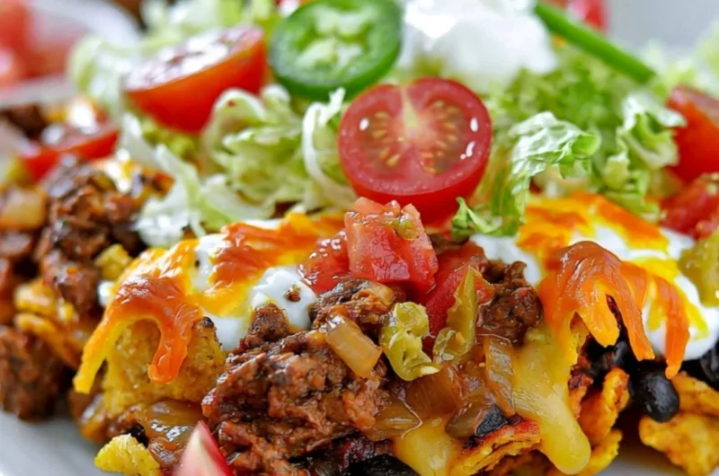 Delicious Walking Taco Casserole served with toppings in a vibrant dish.