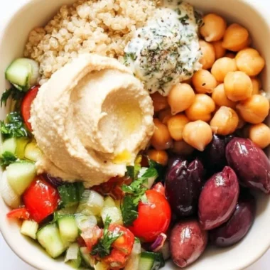 A vibrant 5-Minute Mediterranean Bowl featuring fresh vegetables and grains.