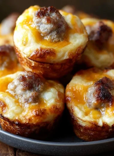 Flavor-packed high-protein sausage pancake mini muffins on a plate