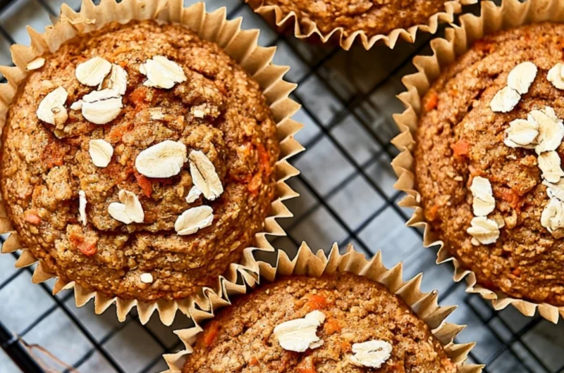 Freshly baked carrot apple muffins on a cooling rack