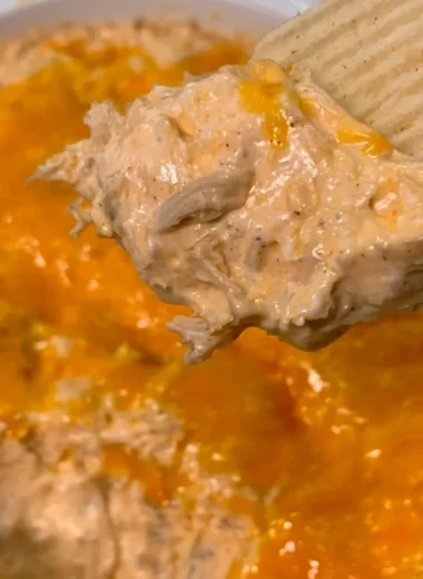 Cozy chicken taco dip served with tortilla chips