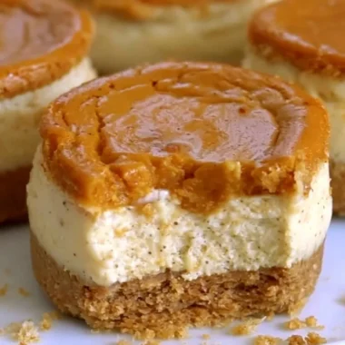 Cozy mini pumpkin cheesecakes topped with whipped cream and spices.