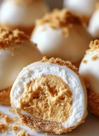 No bake pumpkin cheesecake balls covered in graham cracker crumbs.