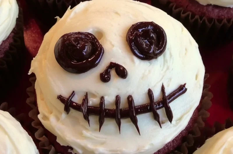 Creepy Halloween skull cupcakes decorated for a spooky celebration.