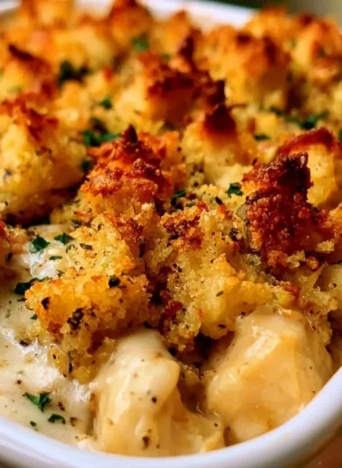 Delicious easy chicken casserole baked in a creamy sauce with vegetables.