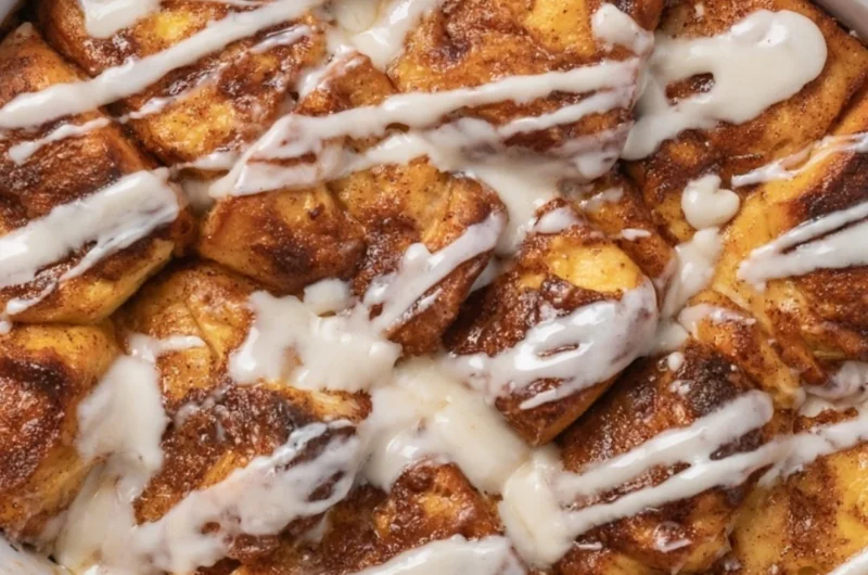 Easy Cinnamon Roll Casserole baked and served for breakfast on Christmas morning
